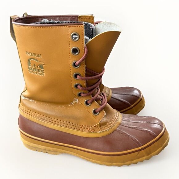 Sorel Premium Tan Leather Winter Snow Boots Mens Size 9 Caribou Waterproof - Picture 4 of 9